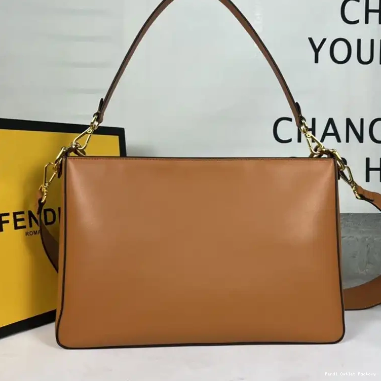 Affordable HOT Fendi In Zip O'Lock Bag Brown Calf Leather Shoulder 0526